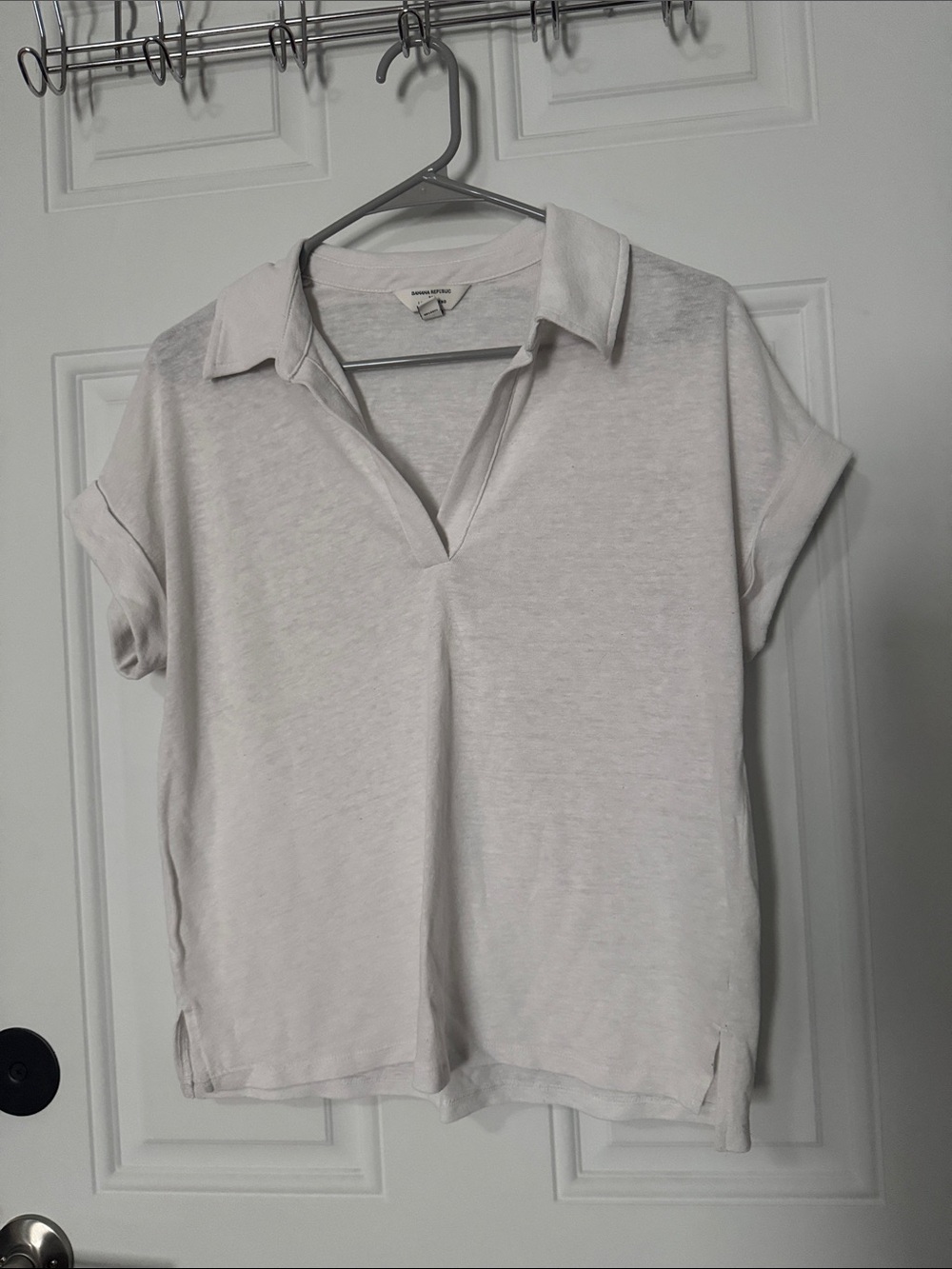 Banana Republic White linen blend collared tee